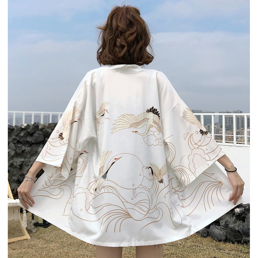Ukiyo-e Crane Haori Plus ขนาดชุดกิโมโน Yukata 3D การพิมพ์ดิจิตอลเสื้อผ้าสําหรับผู้ชายและผู้หญิง Plus ขนาด 5xl แบบดั้งเดิม Sun Protection Beach Top