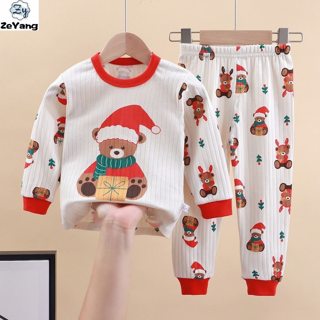 [ซี่] 60-170 พร้อมสต็อกเด็กผ้าฝ้ายแท้แขนยาวเสื้อยืดชุดลําลองฤดูใบไม้ร่วงฤดูหนาวเด็กการ์ตูนบ้านเสื้อผ้าฤดูใบไม้ร่วงเสื้อผ้ากางเกงขายาวชุดชั้นในชุดชุดอบอ