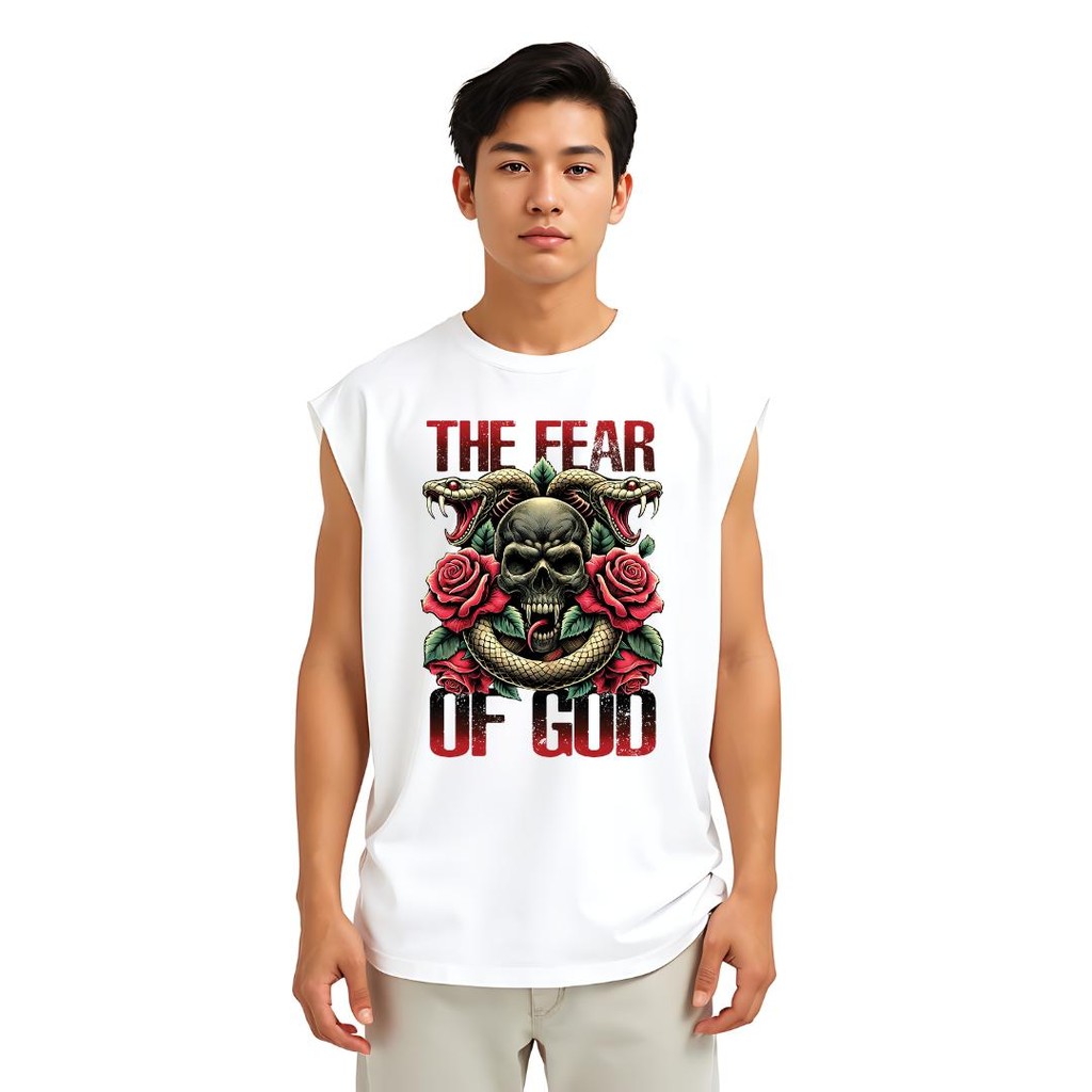 Noppapot เสื้อแขนกุดโอเวอร์ไซซ์ ลายRock ลายSkull Snakes ขนาดใหญ่สะใจ เนื้อผ้าCotton ใส่สบาย ระบายอากาศ มีปลายทางRK01