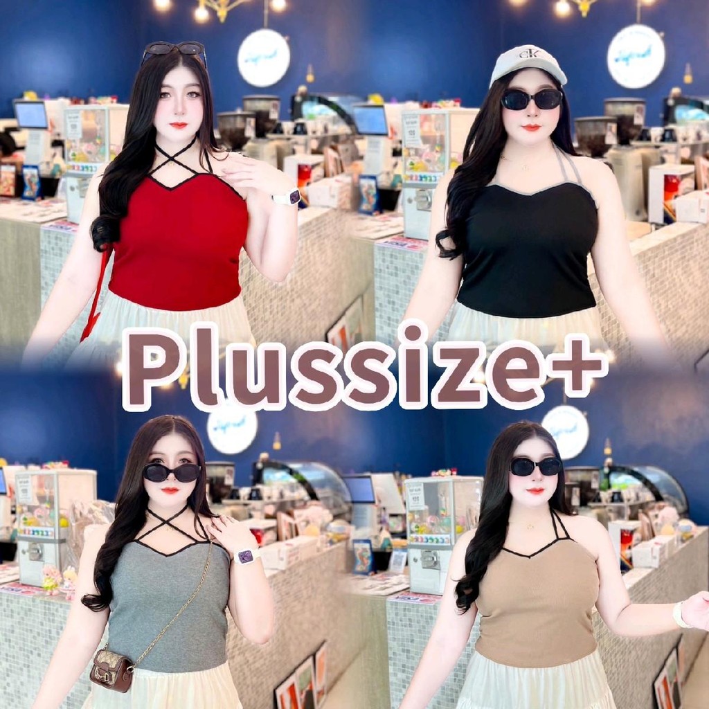 Plussize Top เสื้อคล้องคอสายคู่ เสื้อสาวอวบ อก38ถึง48