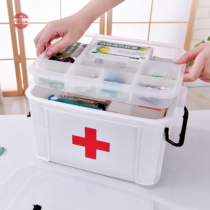 Adachoi First Aid Kit กล่องเก็บยากล่องฉุกเฉินแบบพกพาในครัวเรือนสองชั้นกล่องยาชุดจัดเก็บ TH