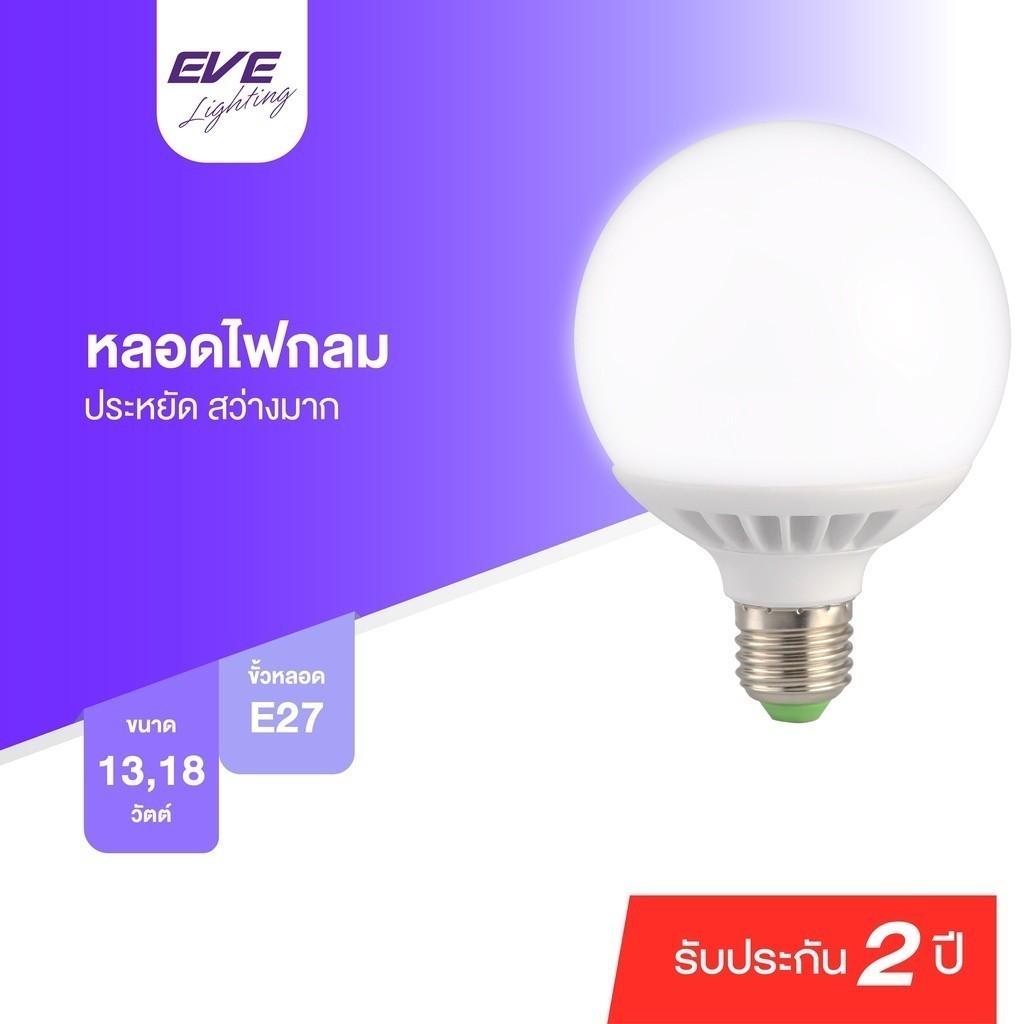หลอดไฟ ทรงกลม แอลอีดี รุ่น Globe ใช้กับโคมไฟ ขั้วเกลียว E27 ขนาด 13W 18W แสงขาวนวล คูลไวท์ 4000K