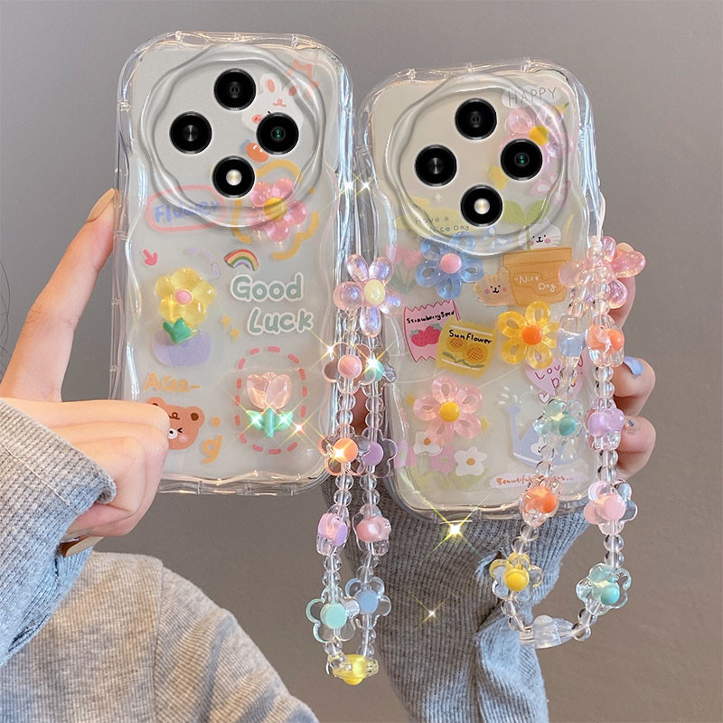 สาวน่ารัก 3D ตุ๊กตา Kuromi ดอกไม้ Rainbow กระต่ายนุ่มสําหรับ Realme 13 Pro 12 12x 11x 11 10 Pro Plus 10 T 9i 5G 12Pro + 12 + 13Pro + เชือกสั้น