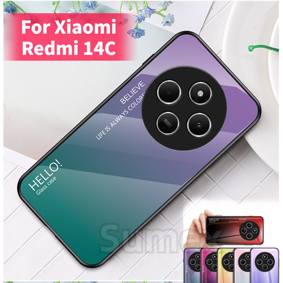 กระจกนิรภัยที่มีสีสันเคสโทรศัพท์สําหรับ Xiaomi POCO C75 Redmi 14C 4G 2024 กันกระแทกน่ารักปลอก Hp สําหรับ Xiomi Redmi14C Redmy C14 5G หรูหราฮาร์ดปกหลัง