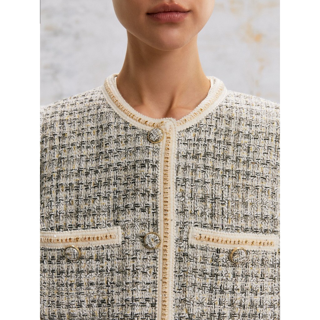 [Pomelo] เสื้อแจ็คเก็ตผ้าทวีดในสไตล์ขอบสีตัดกัน / Contrast Trim Tweed Jacket