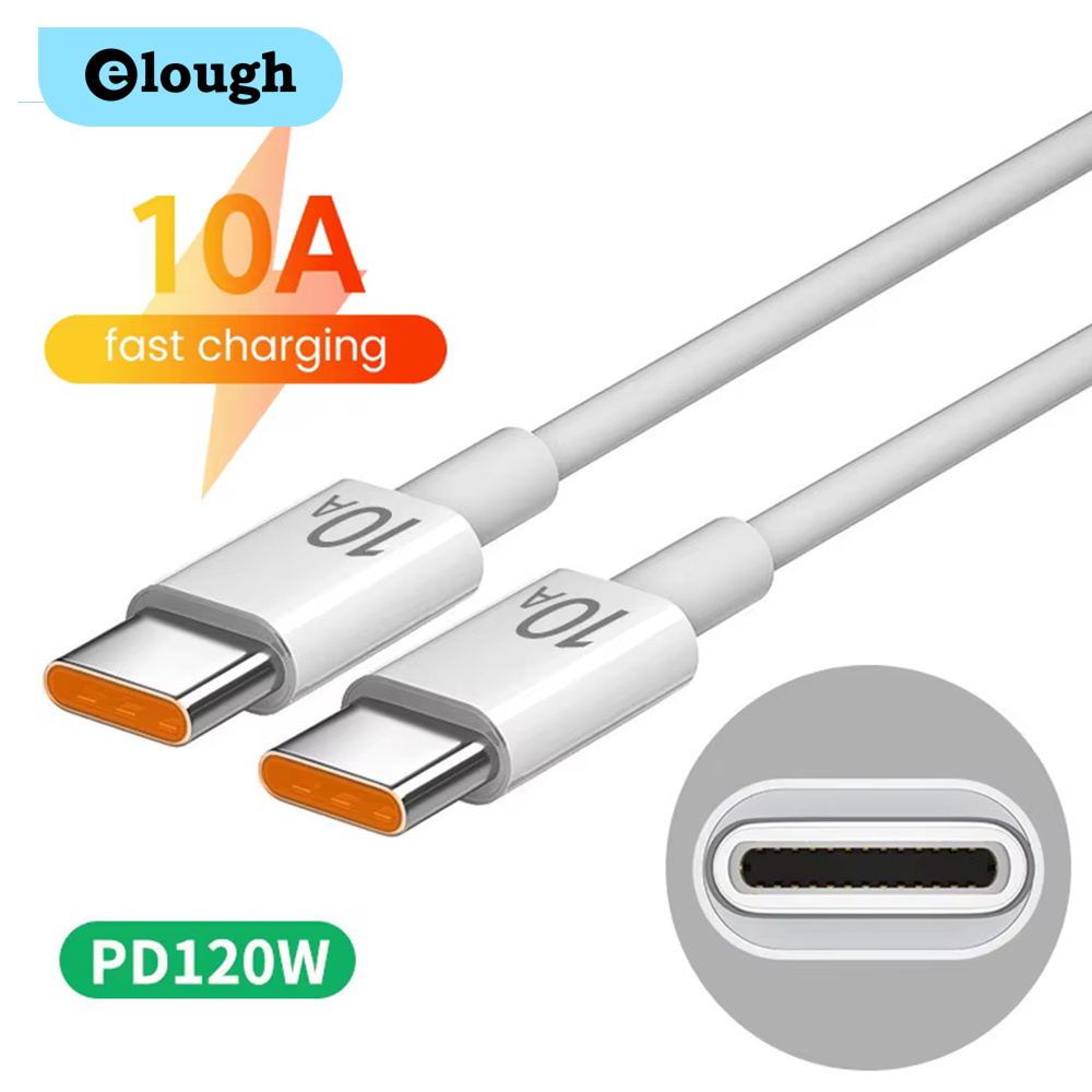 Elogh 120W 10A Dual Type C สายชาร์จเร็ว USB C ถึง Type C สายเคเบิลข้อมูลโทรศัพท์มือถือ