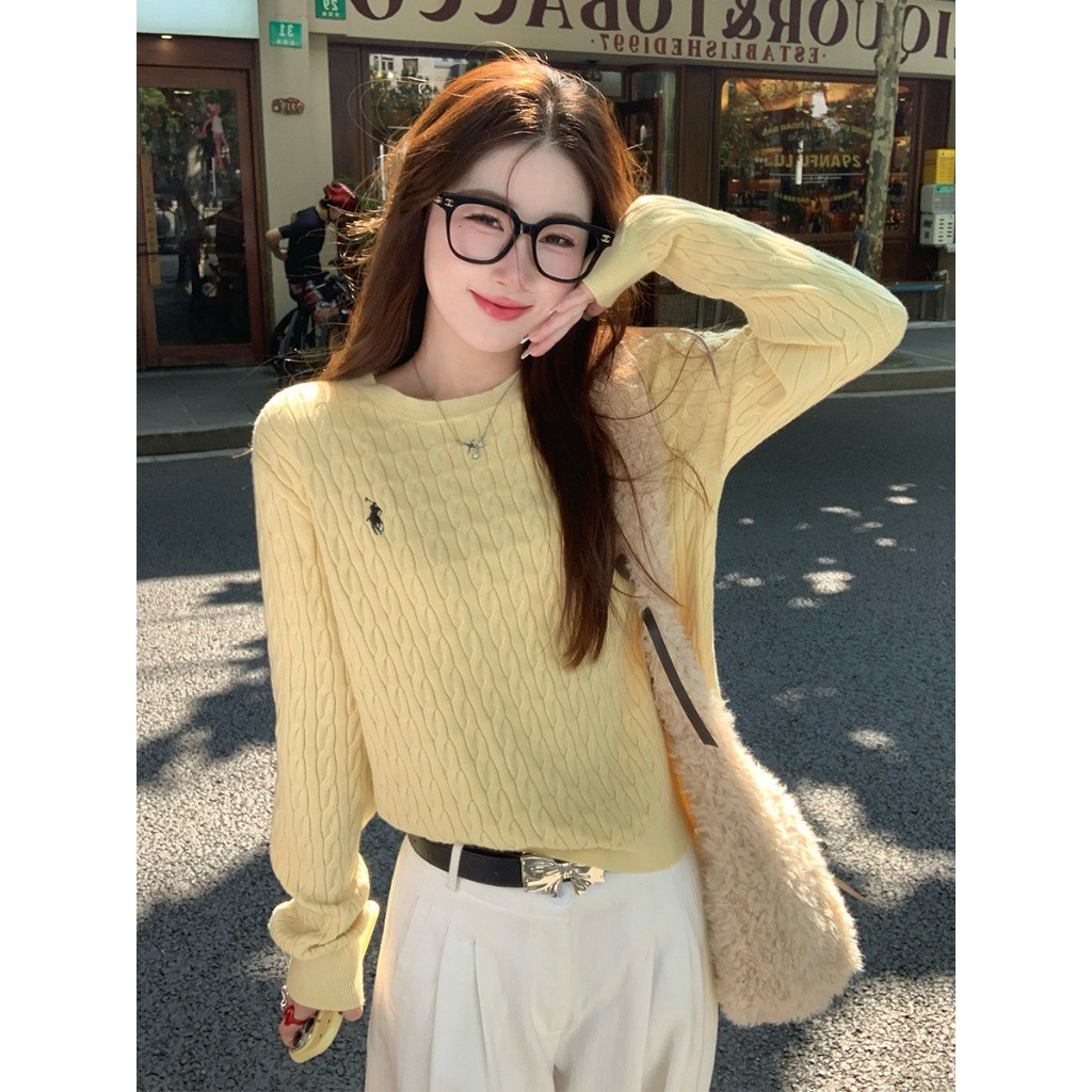 ฤดูใบไม้ร่วงใหม่9สีแขนยาว+แขนสั้นม้าโลโก้เสื้อกันหนาวสําหรับผู้หญิงเสื้อถักหลวม - รูปที่ 6