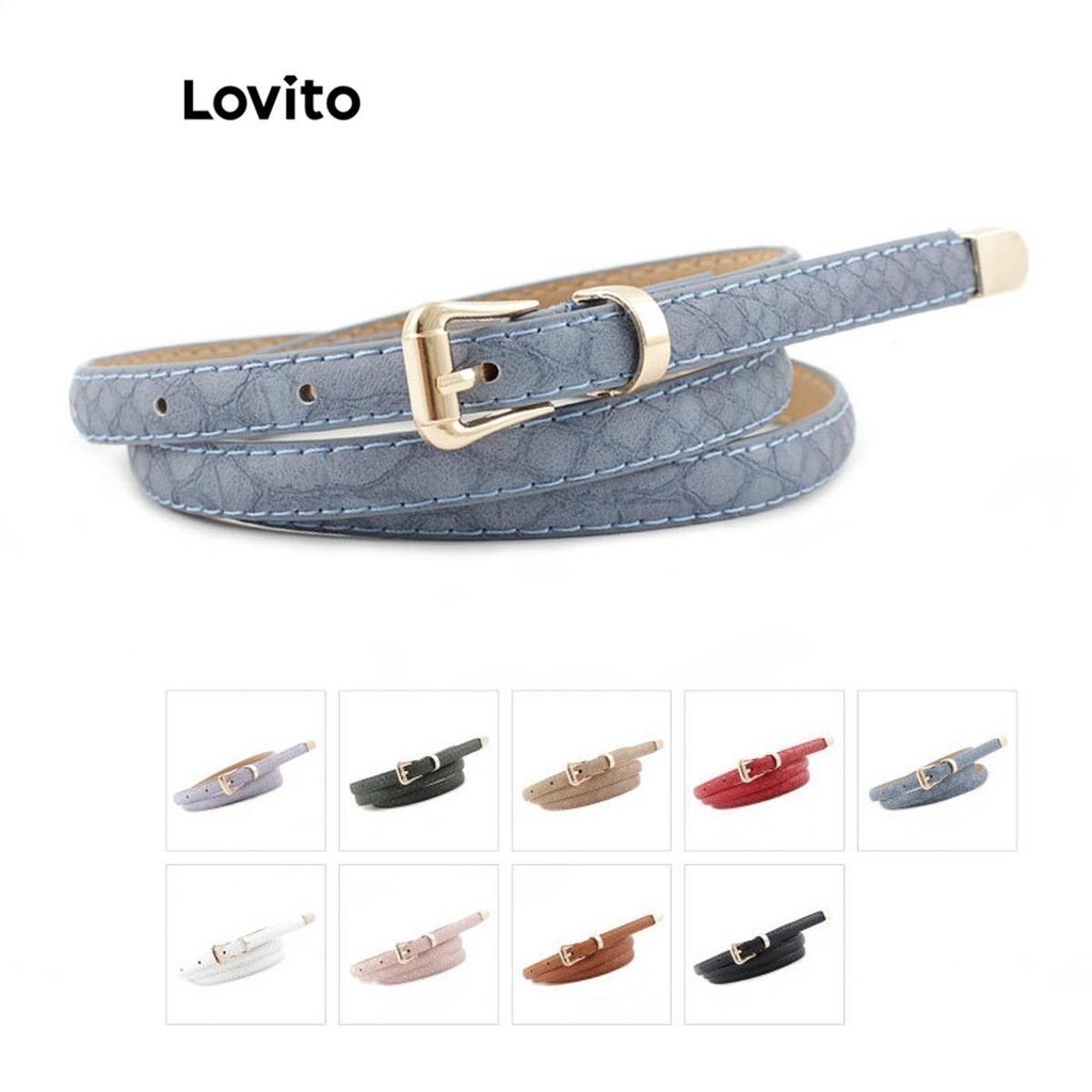 Lovito เข็มขัดผู้หญิง ทรงเรขาคณิต สีพื้น สไตล์ลำลอง LFA20289