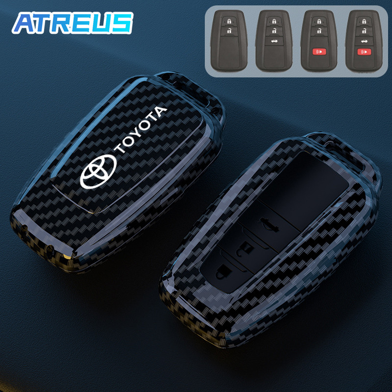 Toyota เคสกุญแจรถยนต์ คาร์บอนไฟเบอร์ เคสกุญแจรีโมทรถยนต์ ตัวป้องกันกุญแจ สําหรับ Toyota Prius Fortuner Corolla Cross CHR Camry Wish Vios Veloz Estima Sienta Yaris Ativ Altis Hilux Revo bZ4X Hiace