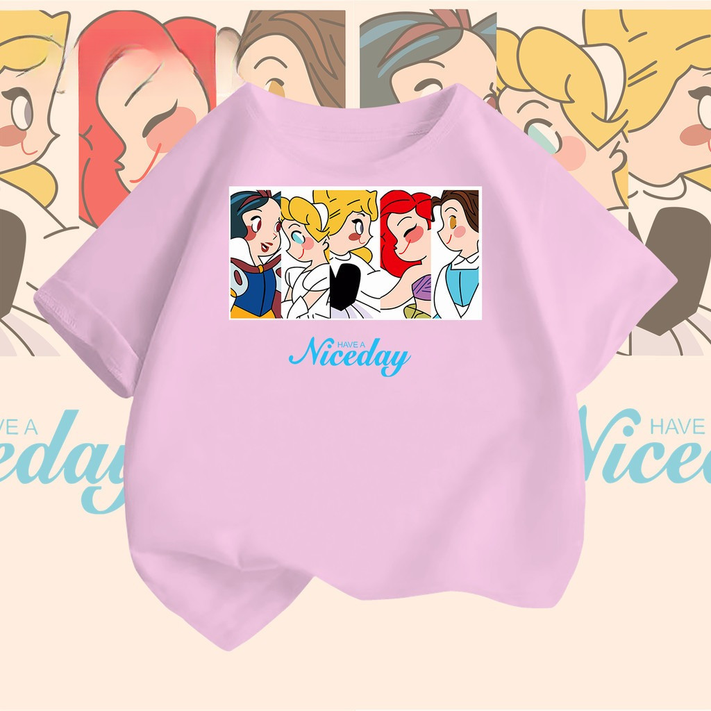 (จัดส่งตลอด 24 ชั่วโมง) NEW เด็ก เสื้อยืด oversize แขนสั้น Disney Princess การพิมพ์ 100% Cotton 6สี 90-150 T99