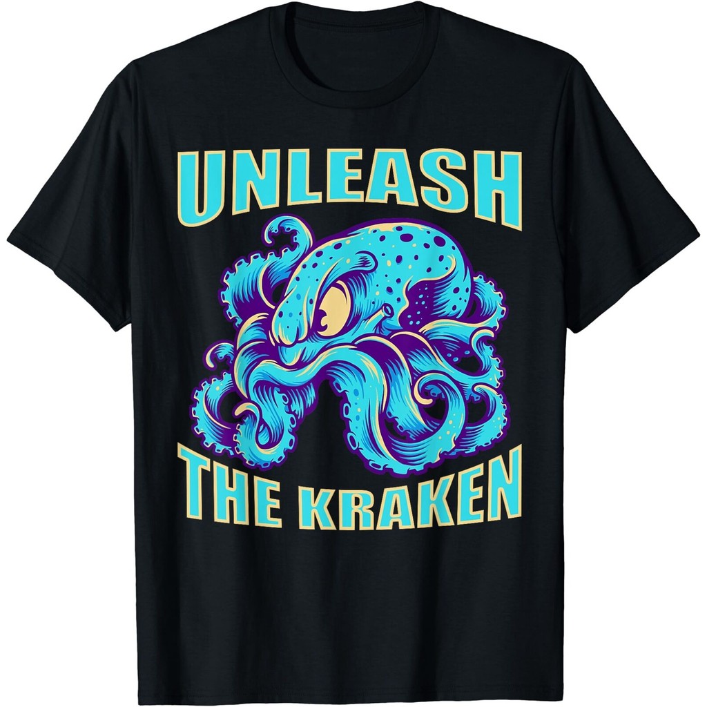 เสื้อยืด New Limited Kraken Sea Monster Vintage Unleash The Kraken