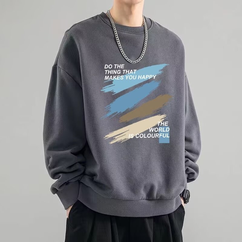 M-8xl เวอร์ชั่นเกาหลีเสื้อสเวตเตอร์สีน้ําเงินผู้ชายขนาดบวกด้านบนลําลองหลวมแขนยาว Oversize Tee