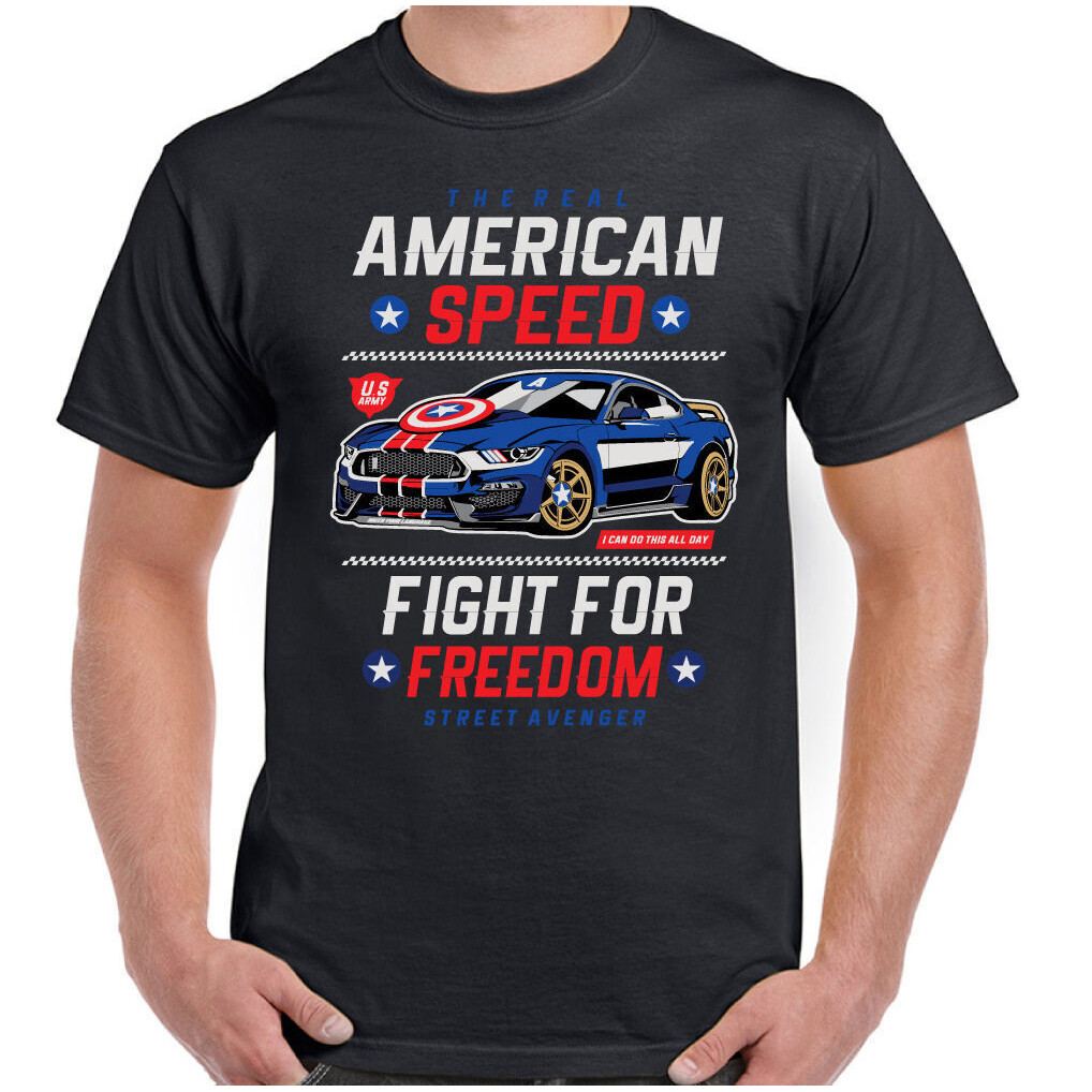 The Real American Speed Mens Funny Captain America Superhero Car Mustang
