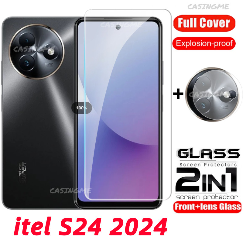 Itel S24 2024 คลุมทั้งหมดกระจกนิรภัย Flim สําหรับ itel S24 itelS24 S 24 24S R24 4G 5G 2024 ฟิล์มด้านหน้าด้านหลังเลนส์กระจกกลับกล้องเลนส์ป้องกันหน้าจอ
