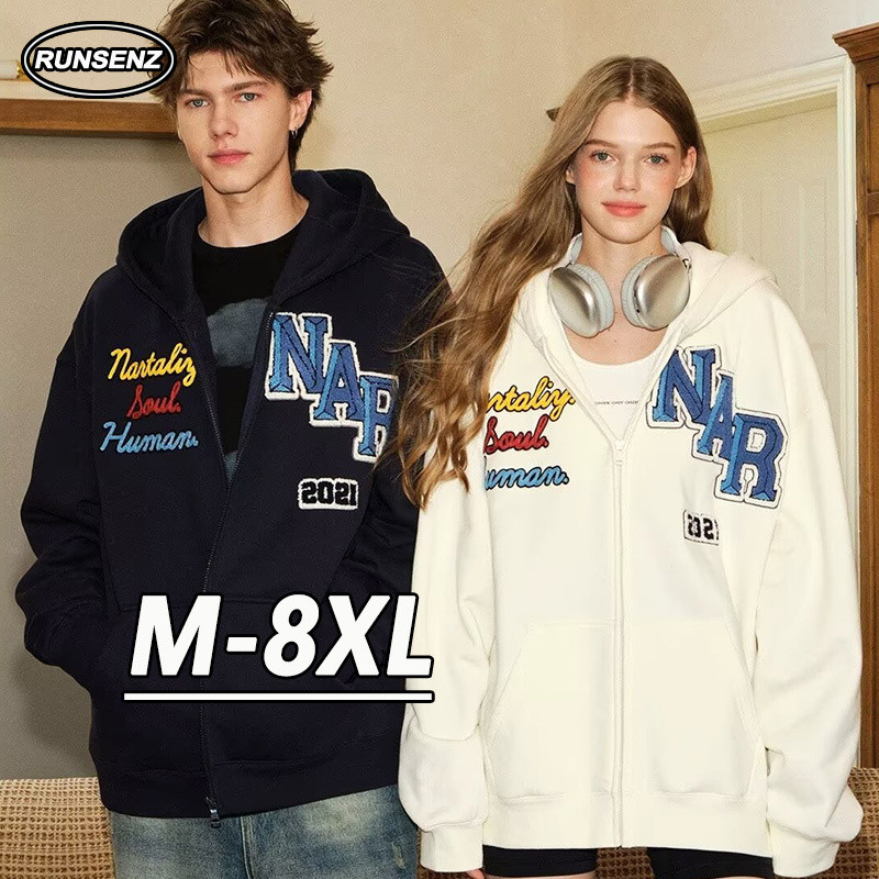 M-8xl อเมริกันอินเทรนด์Hoodedเสื้อกันหนาวผู้ชายผู้หญิงPlusขนาดHoodieหนาความร้อนOversizeเสื้อสวมหัวด้านบน