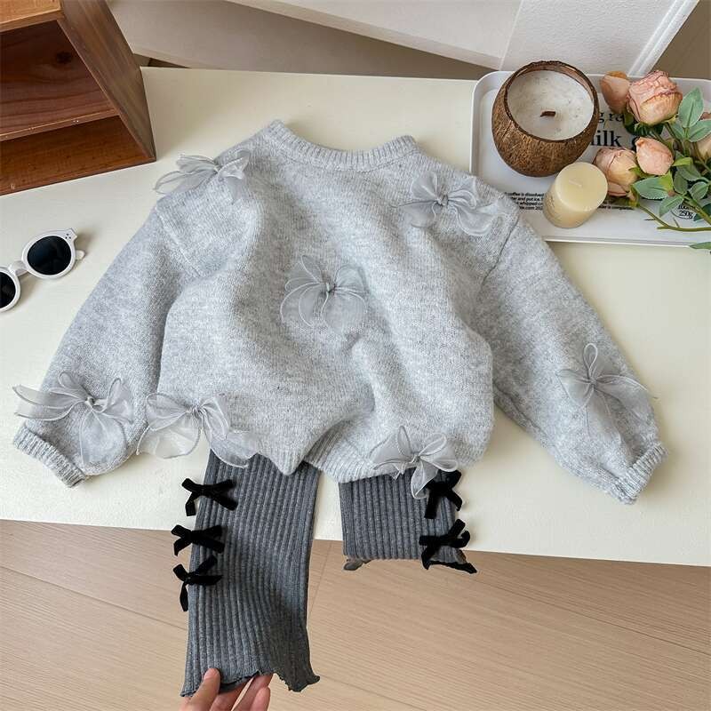 เสื้อสเวตเตอร์เด็กเกาหลีรุ่นใหม่ฤดูใบไม้ผลิและฤดูใบไม้ร่วงเสื้อสไตล์สาวสไตล์ตะวันตกสไตล์เกาหลีเสื้อถักโบว์แฟชั่นเด็ก - รูปที่ 5