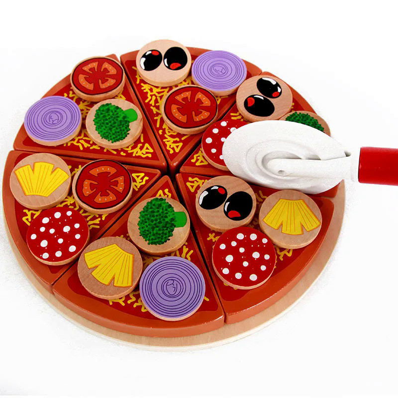 Child Wooden Simulation Pizza Fruit Slice Cutting Toys Pretend To Play Children Hands On Kitchen Edu