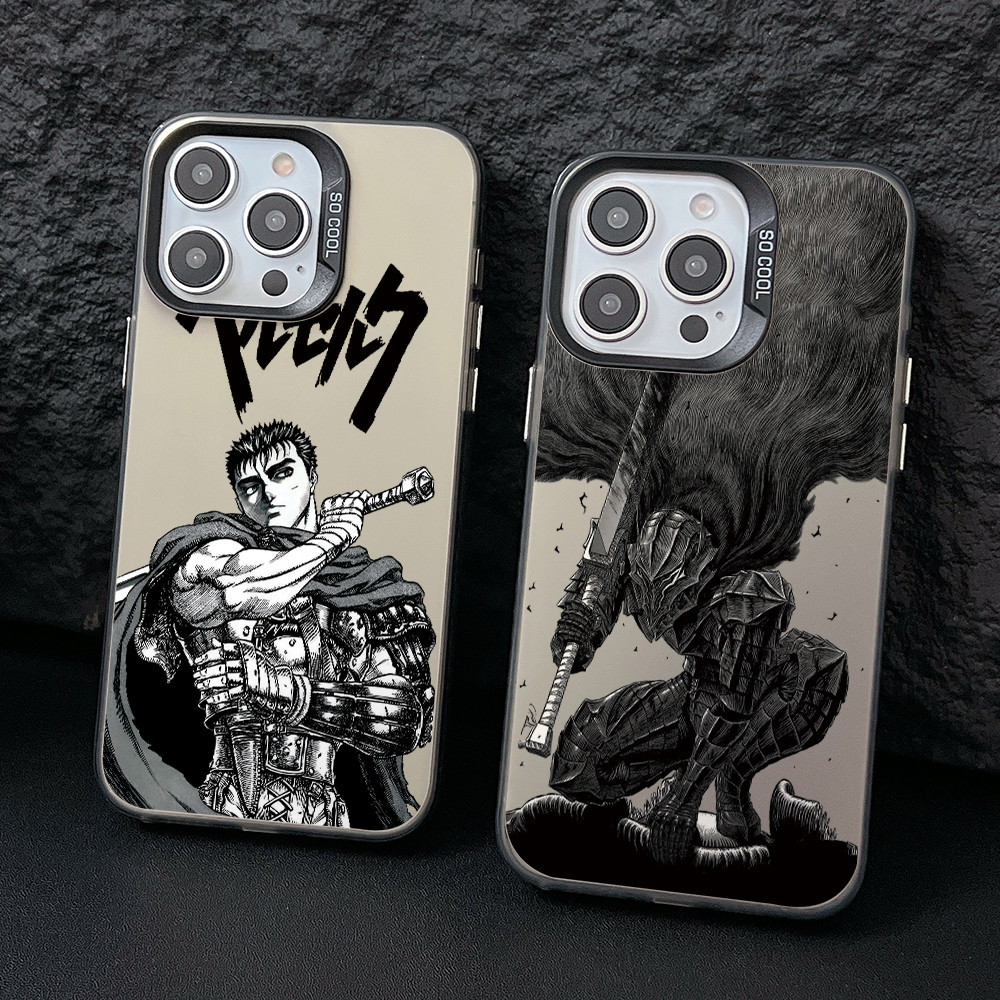 Berserk Guts เคสโทรศัพท์สําหรับ iPhone 16 15 14 Plus 13 12 11 Pro Max X Xs XR 8 7 Silver Matte Hard Cover