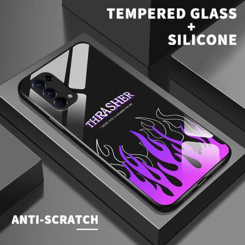 เหมาะสำหรับ OPPO Reno5 4G 5G Reno4 F Lite Reno2 Z Reno3 กรณีโทรศัพท์แฟชั่นเคส Simple Flame Flame