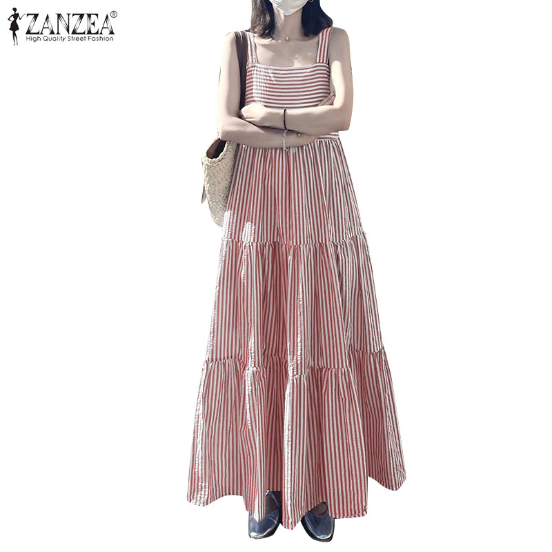 Zanzea ชุดเดรสเสื้อกล้ามแขนกุดทรงสี่เหลี่ยมสําหรับฤดูร้อนสําหรับผู้หญิง