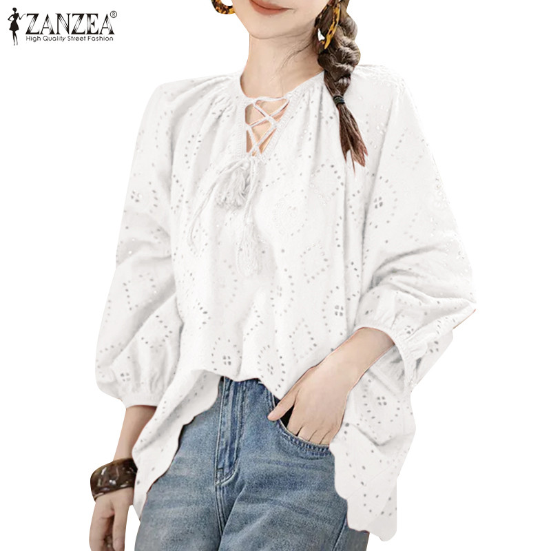 Zanzea เสื้อเบลาส์ปักลูกไม้ทรงหลวมลําลองสําหรับผู้หญิง