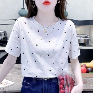 ส่งไวจากไทย⭐Summer⭐S-2XLเสื้อผ้าสตรี ins สไตล์ใหม่ หลวม ครึ่งแขน เสื้อยืด ⭐(ส่งภายใน 24 ชั่วโมง)⭐