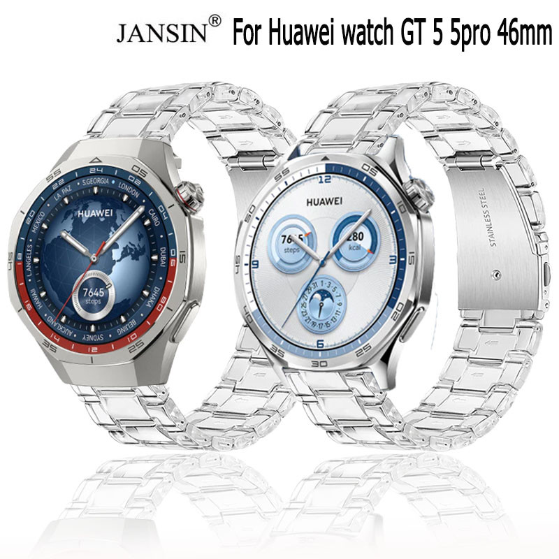 สาย Huawei watch GT 5 ใหม่โปร่งใสสายนาฬิกาเรซิ่นสำหรับ สายนาฬิกาข้อมือ สําหรับ Huawei watch GT 5pro 46mm สมาร์ทวอทช์ GPS