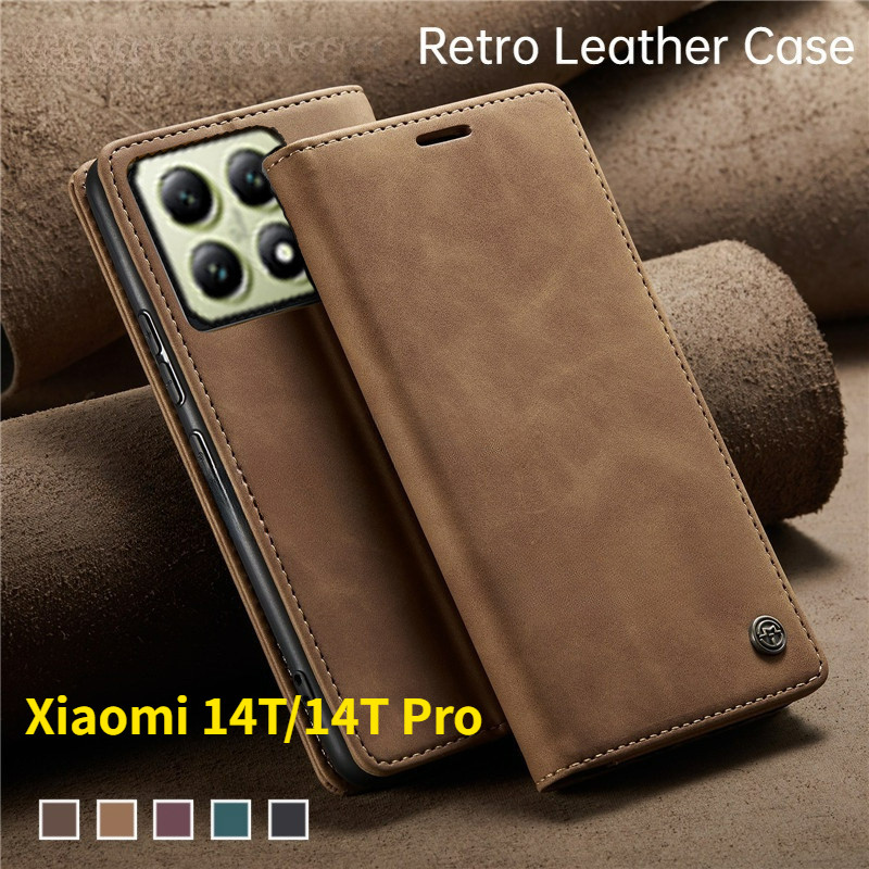 Retro กระเป๋าหนังสําหรับ Xiaomi 14T Pro 5G 2024 เคสโทรศัพท์หรูหราผู้ถือบัตรแม่เหล็กสําหรับ Mi 14TPro 14 T Xiaomi14T Xiaomi14TPro กระเป๋าสตางค์ฝาครอบ