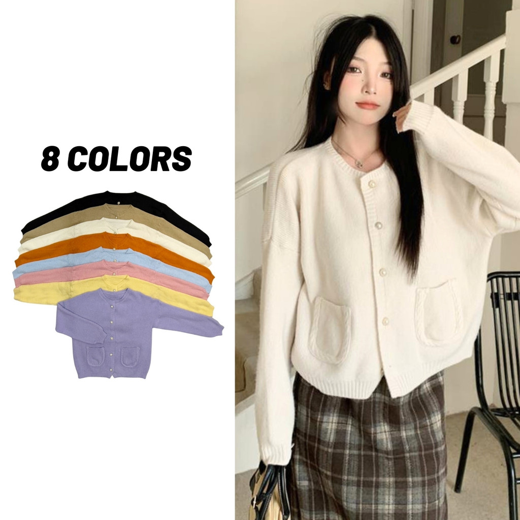 Sale80% Cardigan คาร์ดิแกน ไหมพรมนุ่ม กระดุมมุก คอกลม สีน่ารัก 8 สี