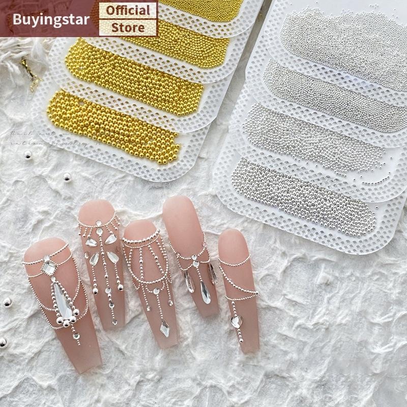 Zcx 0.4 มม.-3 มม.เงินสีขาวเล็บ Micro โลหะ Caviar ลูกปัดเล็บ 3D Rhinestone ตกแต่งเครื่องมือ VO