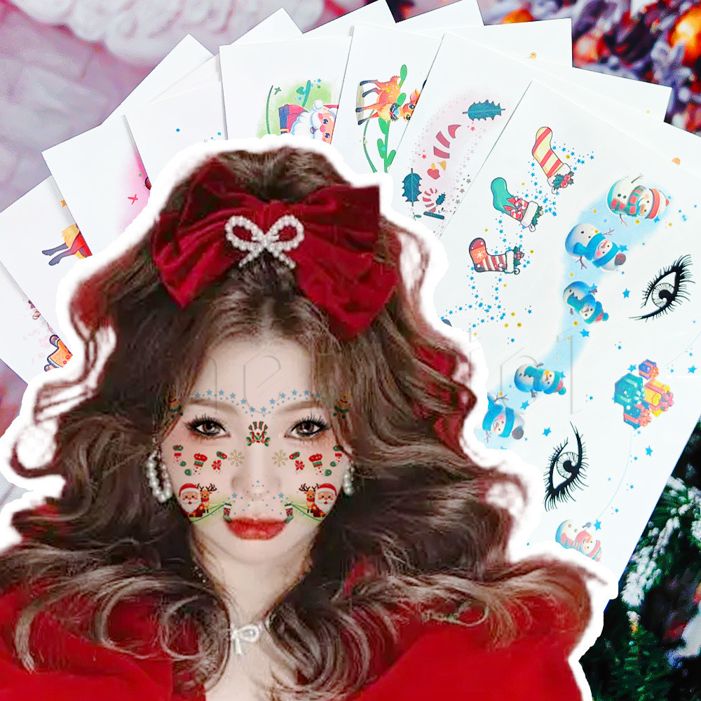 Santa Claus Snowman Xmas Tree ตกแต่ง Decals - กันน้ํา,ชั่วคราว - เด็กเทศกาล Party สติกเกอร์กระดาษ - สําหรับผิวหน้า, แขน, ขา