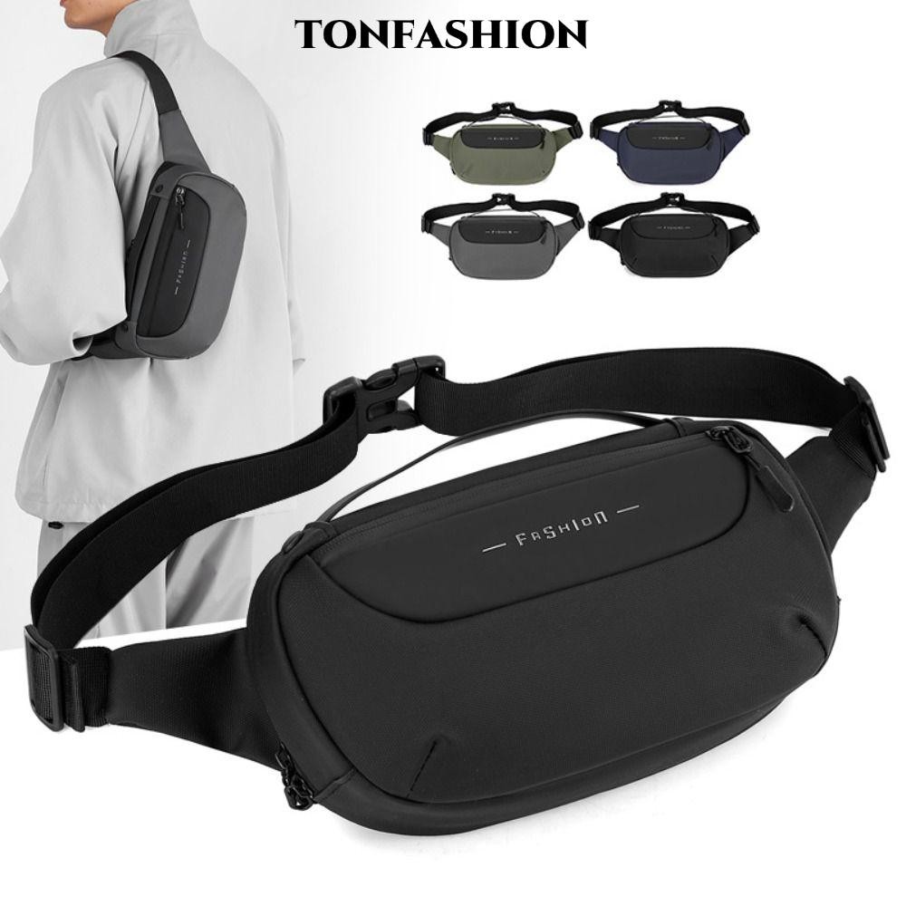 Tonfashion กระเป๋าคาดเอวผู้ชาย, กระเป๋าคาดหน้าอกแฟชั่นไนลอน, Pack Travel Multi-Pocket Shoulder Crossbody Bag Male