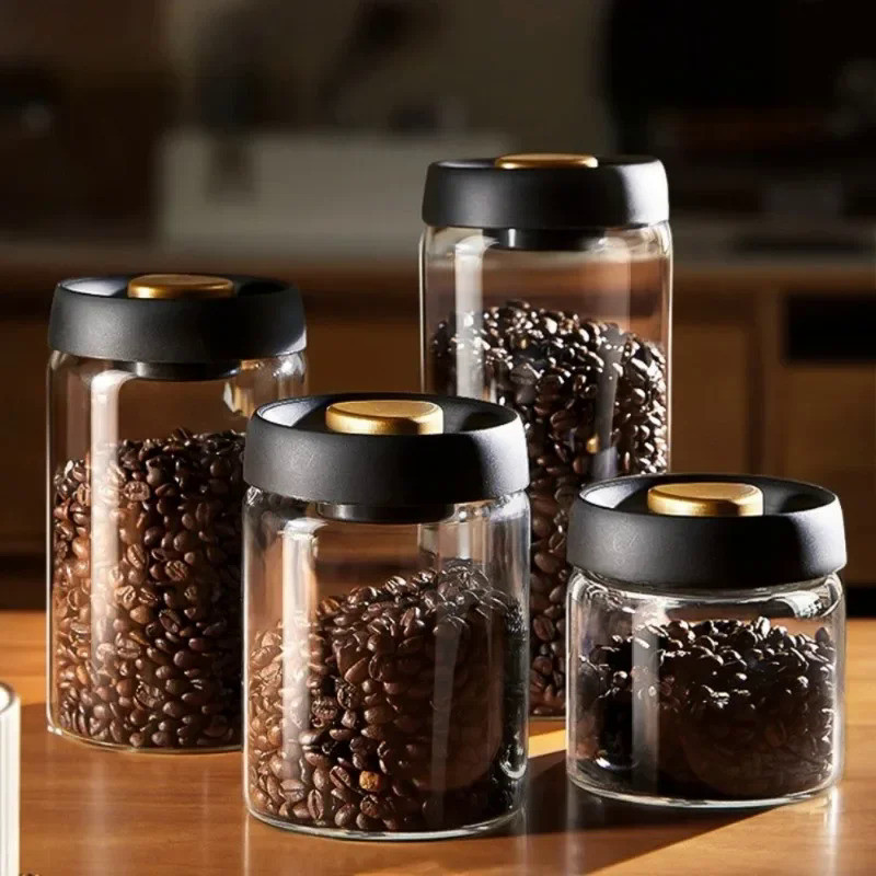 1Pcs Coffee Beans Vacuum Sealed Jug Coffee Beans container Glass Airtight Canister Food Grains Candy