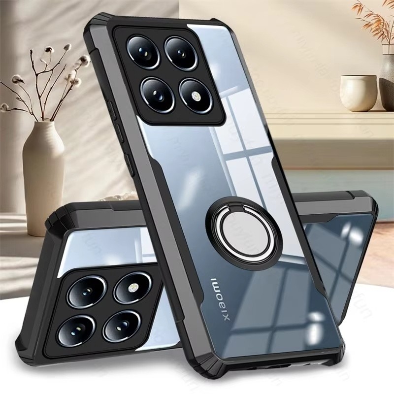 ปลอกสําหรับ Xiaomi 14T Pro 5G กรณีอะคริลิคใสกันกระแทกเกราะสําหรับ Xiaomi 13T 12T 11T 10T 9T Pro 10T Lite แม่เหล็กผู้ถือแหวนป้องกันกรณี