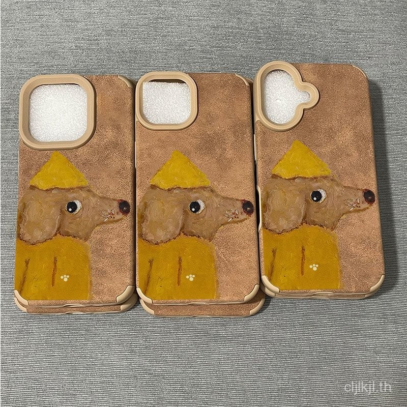 ฤดูใบไม้ร่วงและฤดูหนาวหมวกขนสีเหลืองสำหรับลูกสุนัขเคสโทรศัพท์มือถือสำหรับ16/15แอปเปิ้ลหนังกลับ iphone14 13นุ่ม12ทนต่อสิ่งสกปรก