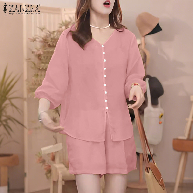 ZANZEA ชุดลำลองสไตล์เกาหลี คอV แขนบานพิเศษ ขากว้าง - รูปที่ 3