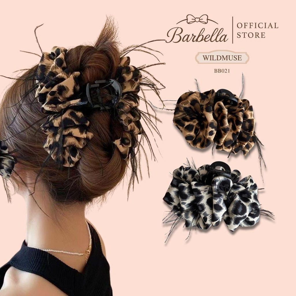 Barbella กิ๊บหนีบผมลายเสือพร้อมขนนก สไตล์แฟชั่นเกาหลี รุ่น WildMuse (BB021)