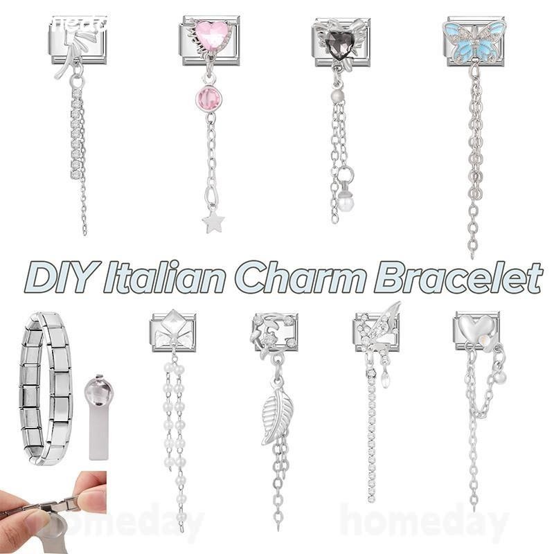 สร้อยข้อมือสแตนเลสพอดี:size:9 มม. สไตล์ย้อนยุค เสริมบุคลิกภาพ พร้อมโมดูล เพชร&mug อิตาลี