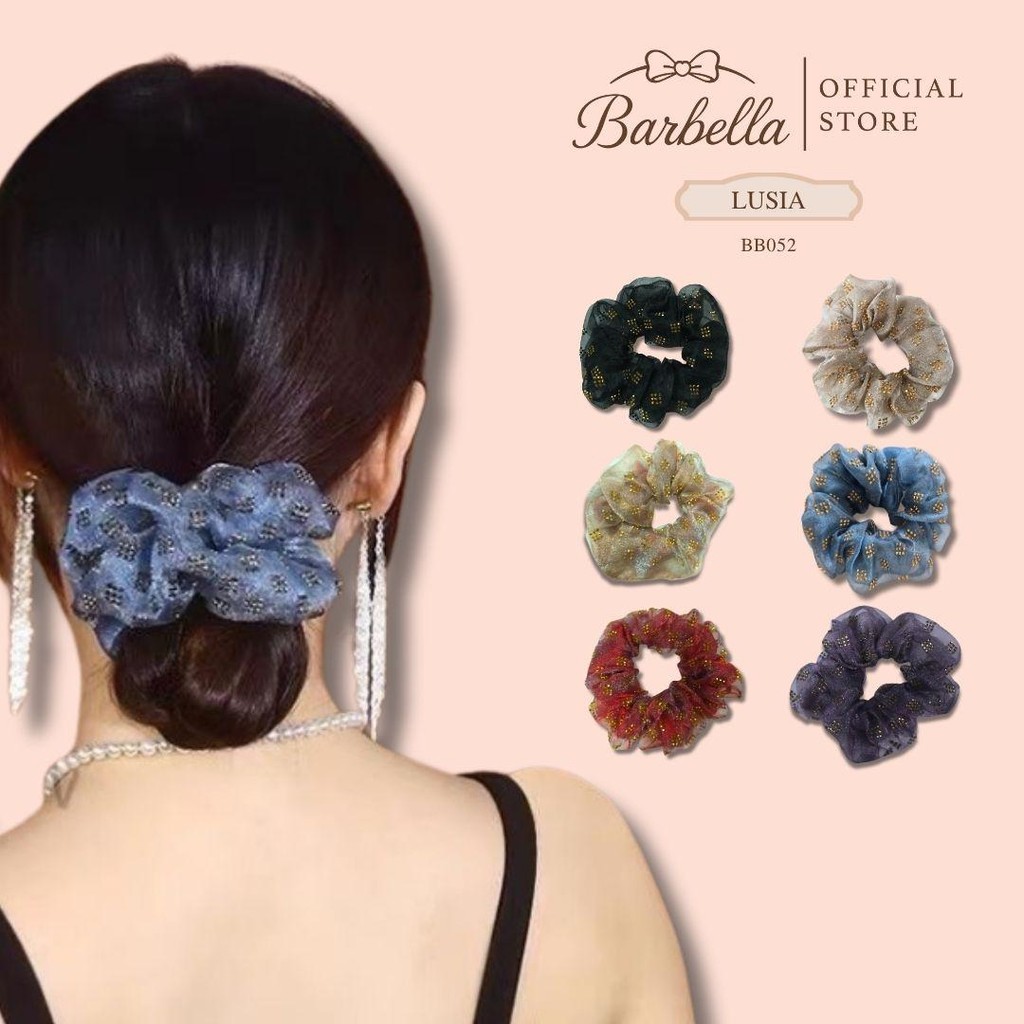 Barbella ยางผูกผม ผ้าตาข่ายวาวระยิบ ลายจุดทอง ดึงลุคแพง รุ่น Lusia (BB052)