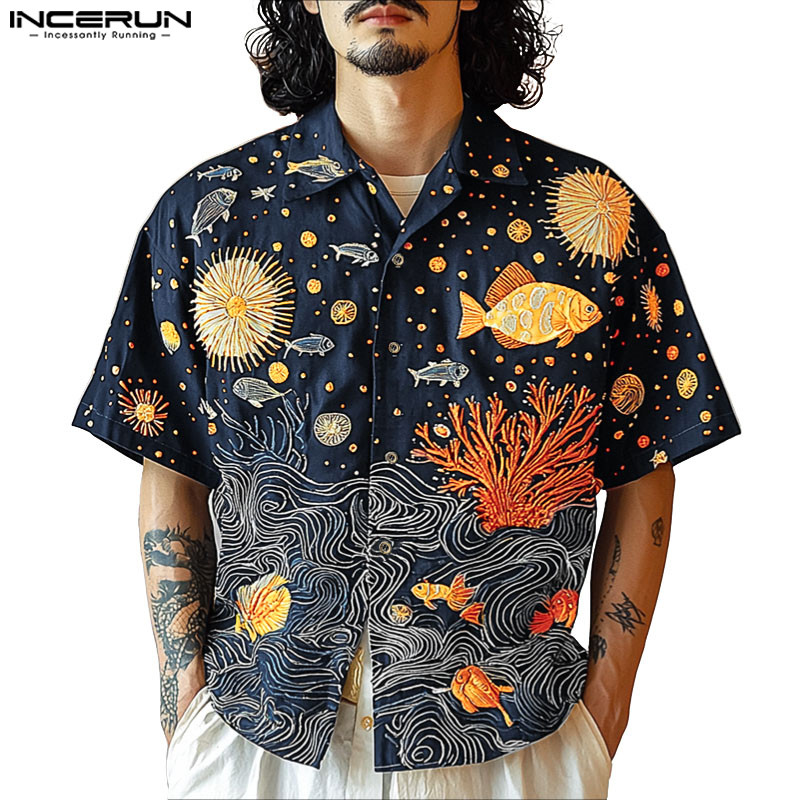 เสื้อลายพิมพ์โลกใต้น้ำสำหรับผู้ชาย