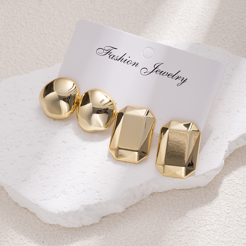 ต่างหู retro ทรงวงกลม อคริลิก สีทอง สำหรับผู้หญิง 3 คู่/เซ็ต เสริม.style.ins - รูปที่ 4