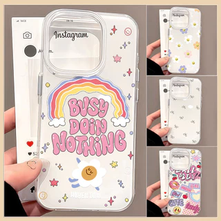 เคสมือถือ For iPhone 11 15 16 14 13 12 Pro Max X XS XR 13 12 Pro 15 16 Plus Case ดอกไม้สีรุ้ง ครีม IMD แบบนิ่ม TPU เคส