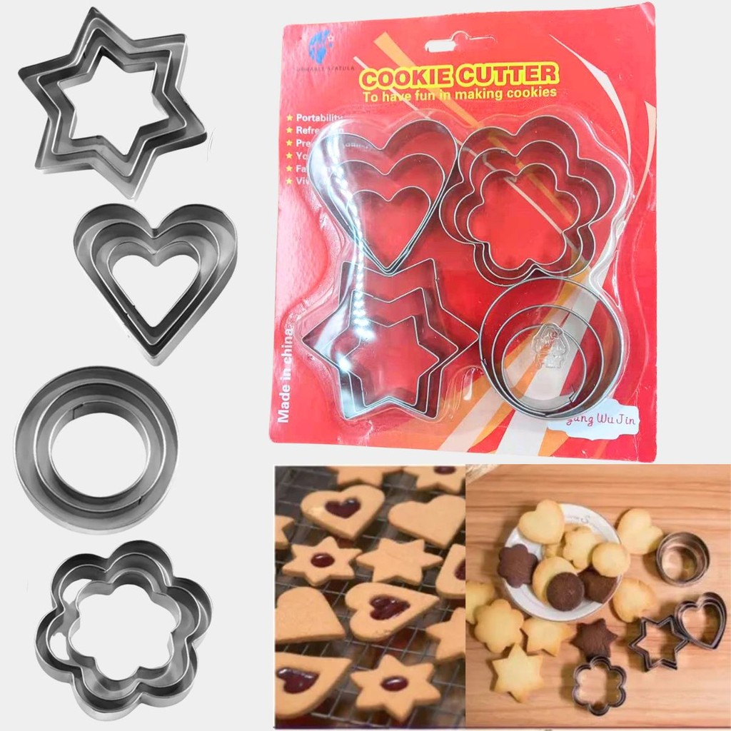 พิมพ์แสตนเลส กดคุกกี้ เซท 4แบบ Cookie Cutters รวมลาย ตัวปั๊ม หัวใจ ดอกไม้ ดาว วงกลม พิมพ์กดคุกกี้