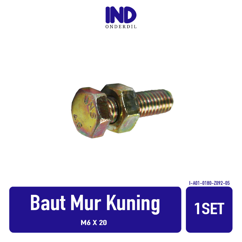 1 PC IND Bolt Nut อะไหล่ M6 X 20 M 6 x 20 6 20 6x20 Bolt Nut สีเหลือง Hex หกเหลี่ยม