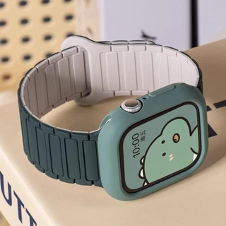 สายรัดข้อมือสายรัดแม่เหล็ก + เคสซิลิโคนสําหรับ Apple Watch S10/S9/S8/S7/Ultra2/SE iWatch 49/45/44 มม.41 มม.40 มม.