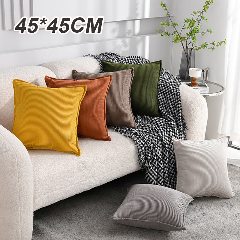 ผ้าลูกฟูก ปลอกหมอน ขนาด 45x45cm. ปลอกหมอนอิงห้องนั่งเล่น มีซิป สีทึบ สไตล์นอร์ดิก สําหรับตกแต่งบ้าน