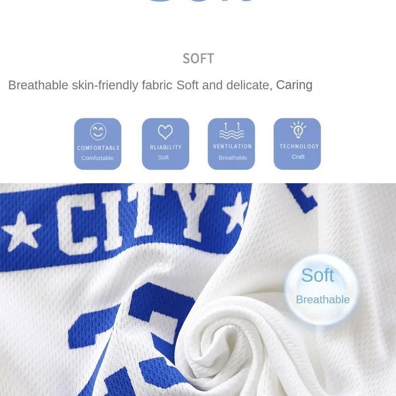 ชุดกีฬาเด็ก เสื้อกล้ามฤดูร้อน ชุดสูทบอลบางแขนกุด สำหรับเด็กผู้ชาย แห้งเร็ว วัสดุตาข่าย ไซส์: 90-150cm 