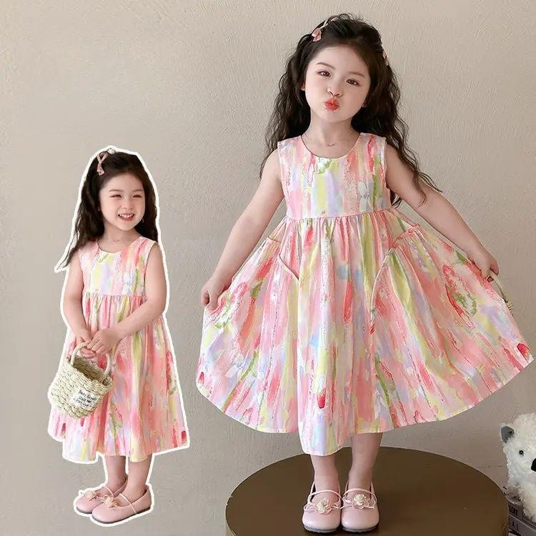 สาวฤดูร้อน งฤดูร้อนลายดอกไม้ไม้ เดรสลายดอกไม้น่ารัก ใส่สบาย ผ้าระบายอากาศได้ดี  เหมาะสำหรับสาวๆ2-9 ปี "DA-AA"