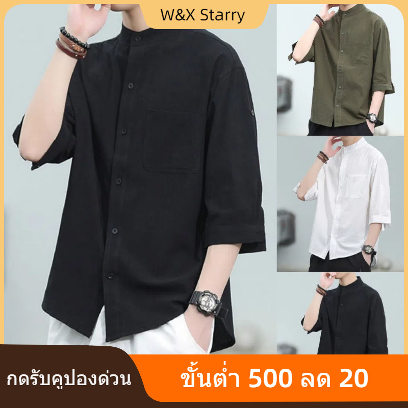 ราคาส่ง เสื้อเชิ้ตแขนสั้น เสื้อเชิ้ตผู้ชายแขนสั้น ผ้าฝ้าย และผ้าลินิน แบบบาง ระบายอากาศดี