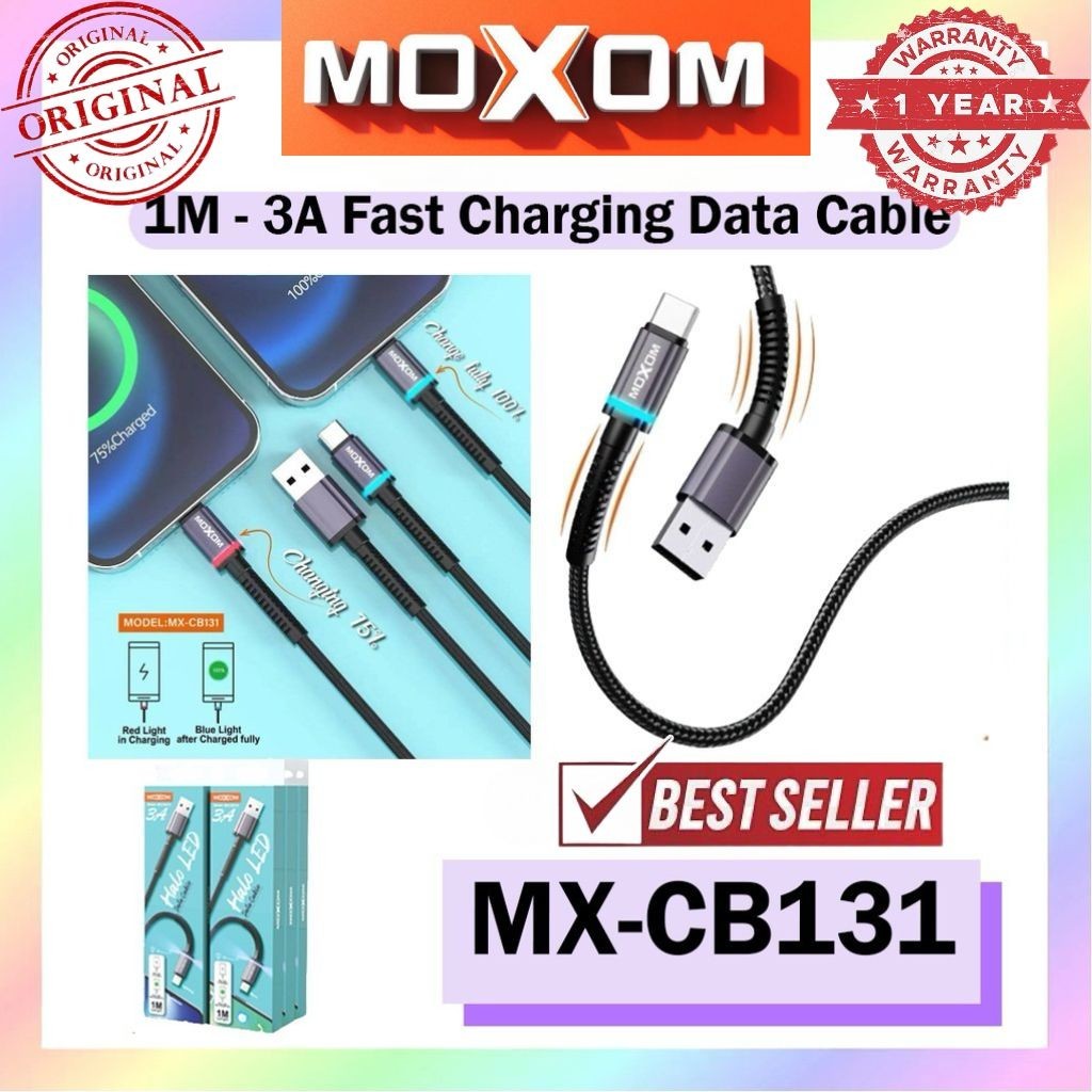 Moxom MX-CB131 Data Cable Moxom MX-CB264 3A Fast Charging Data Cable Aluminium 1.2M Moxom Cable l